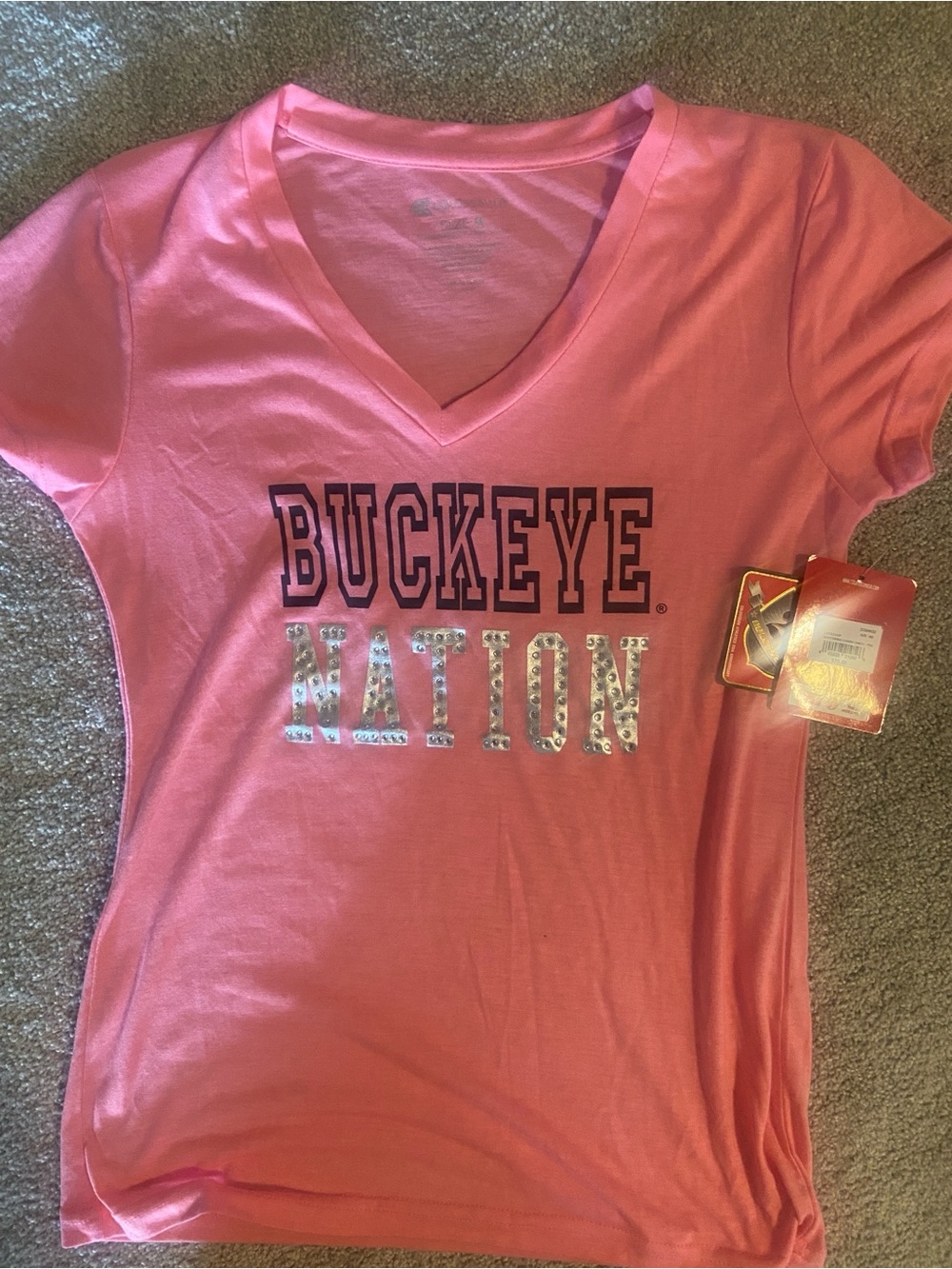 Buckeye Nation Pink Women’s V-Neck T-Shirt